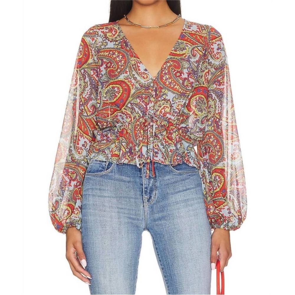 L'agence Pixie Bohemian Long Sleeve Paisley Print Crepe De Chine Blouse - Picture 11 of 13